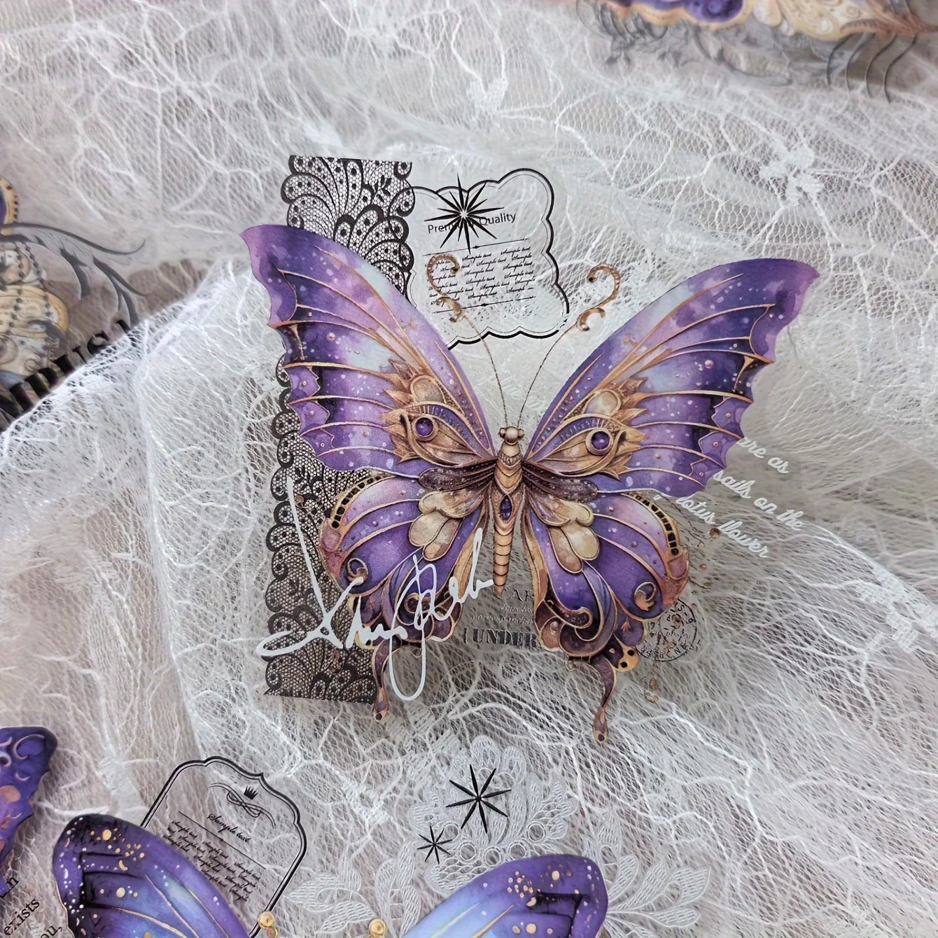 10 Pcs Vintage Butterfly Lace Stickers PET Material Creative DIY Journal Collage Journaling Supplies Scrapbooking Stickers
