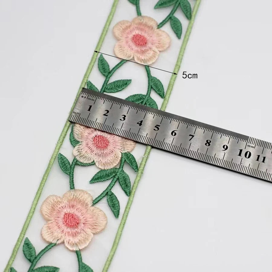 1 Yard Ribbon Flower Embroidered Lace Handmade DIY Clothes Lace Fabric Accessories 4.6CM Width