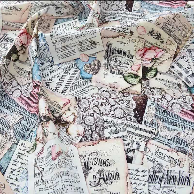 Newspaper Fabric Map Retro Vintage Digital Printed for Handmade DIY Sewing Accessories