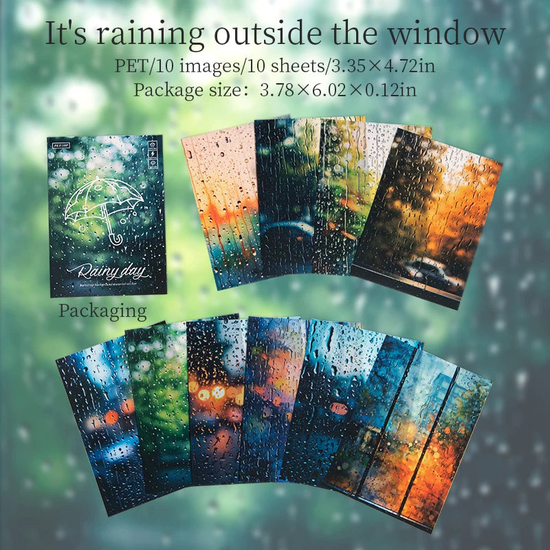 JIANQI 10pcs/pack Rainy season landscape PET Stickers Junk Journal Creative Stationery DIY Deco Stickers Scrapbooking Supplies