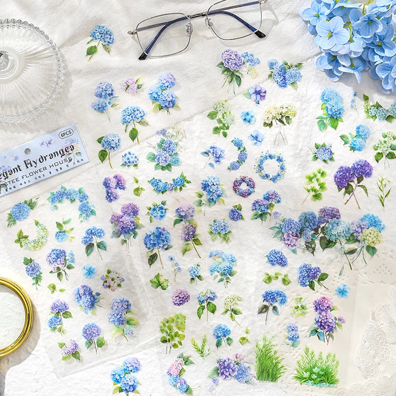 JIANQI 6pcs/pack Plant Flower Stickers PET Material DIY Scrapbooking Collage Junk Journal Planner Deco Stationery Sticker