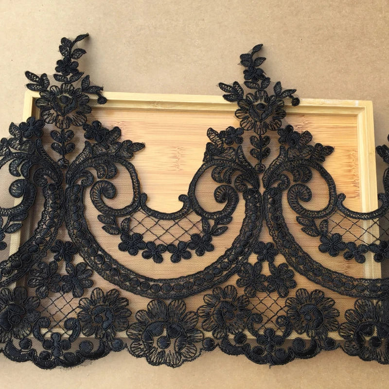 1Yard White Black Cording Lace Fabric Flower Mesh Lace Trim Applique Sewing Clothing Craft 24cm Wide