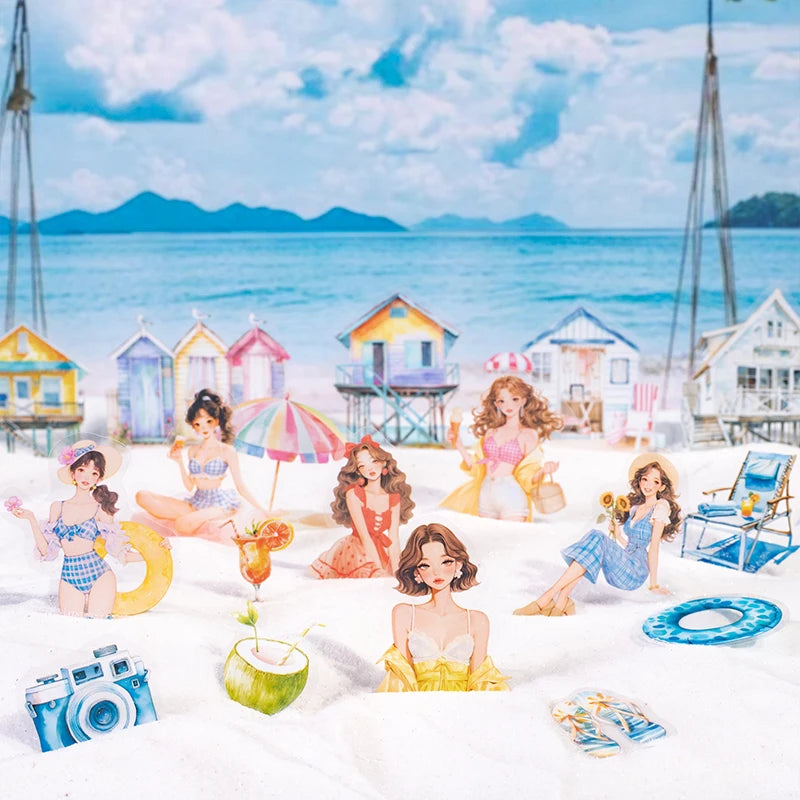 JIANQI 20pcs/pack Seaside girl PET Stickers DIY Scrapbooking Decor Photo Album Creative Stationery Collage Materials Stickers