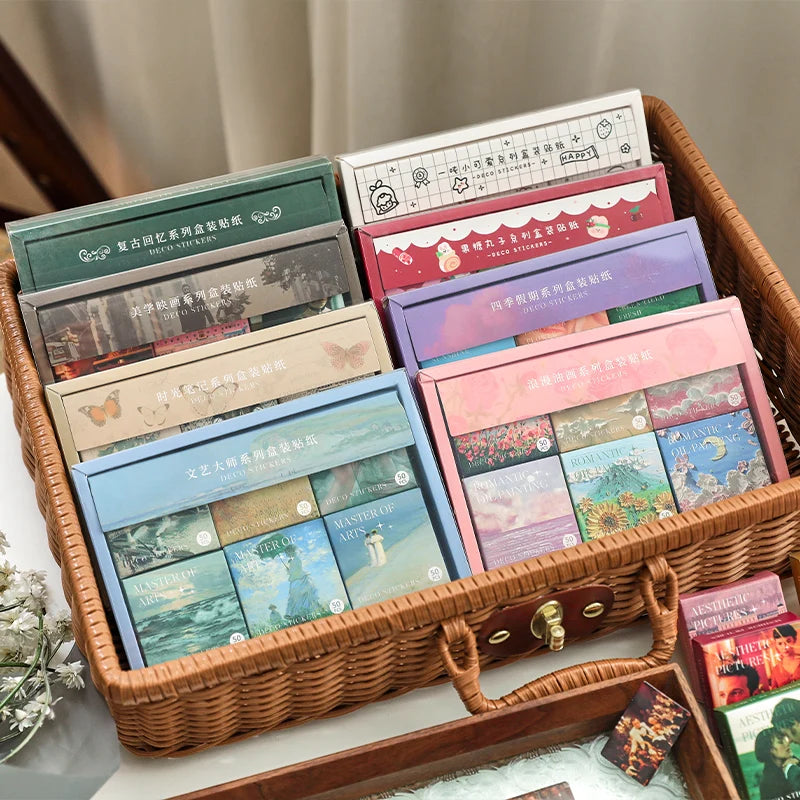 JIANQI 300pcs/boxed Cute Stickers Film Paper Junk Journal Art Collage DIY Photo Album DIY Craft Scrapbooking School Supplies