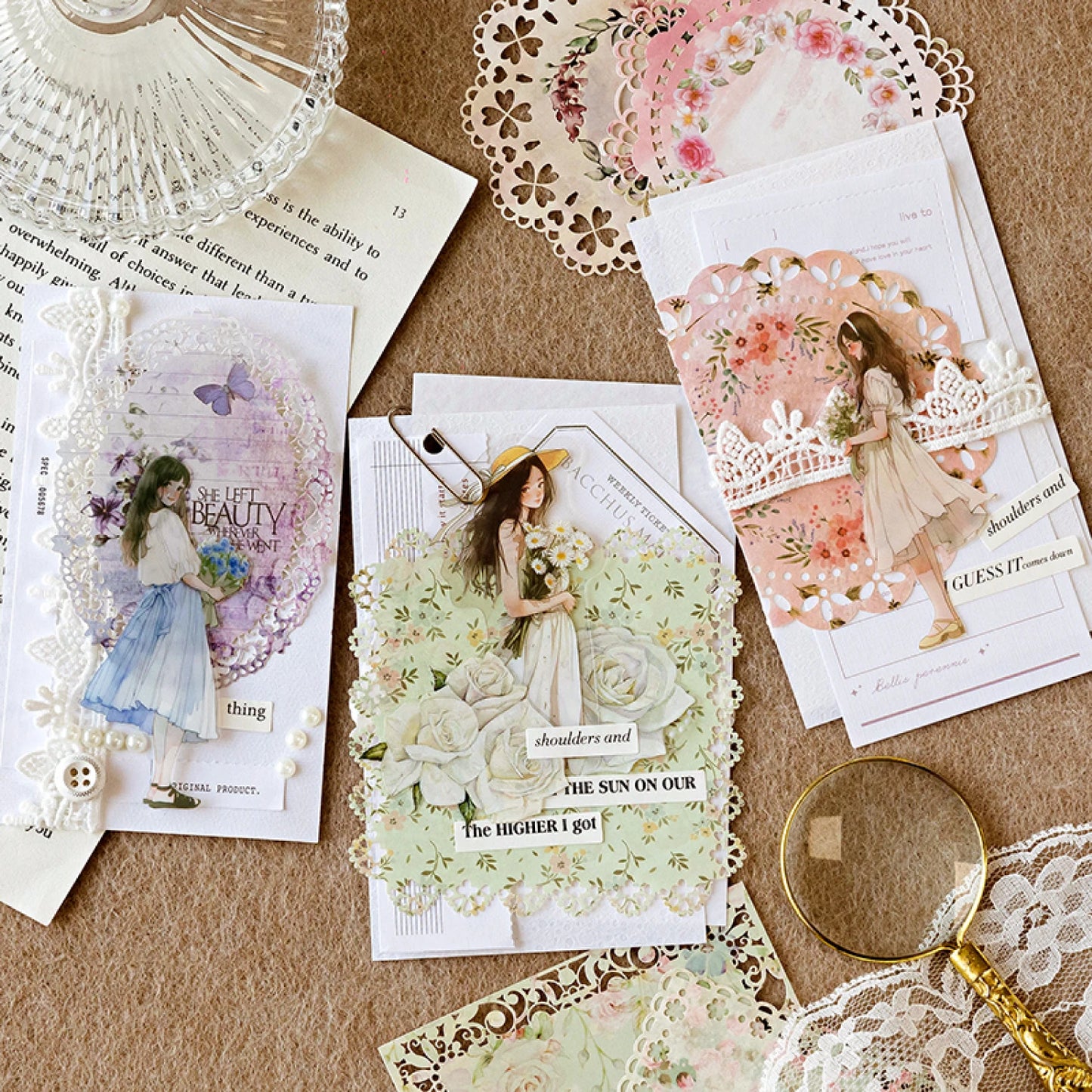 10 pcs INS Scrapbooking paper Wreath Lace Decoration paper Hollow Card Collage Material junk journal DIY hand made Craft paper