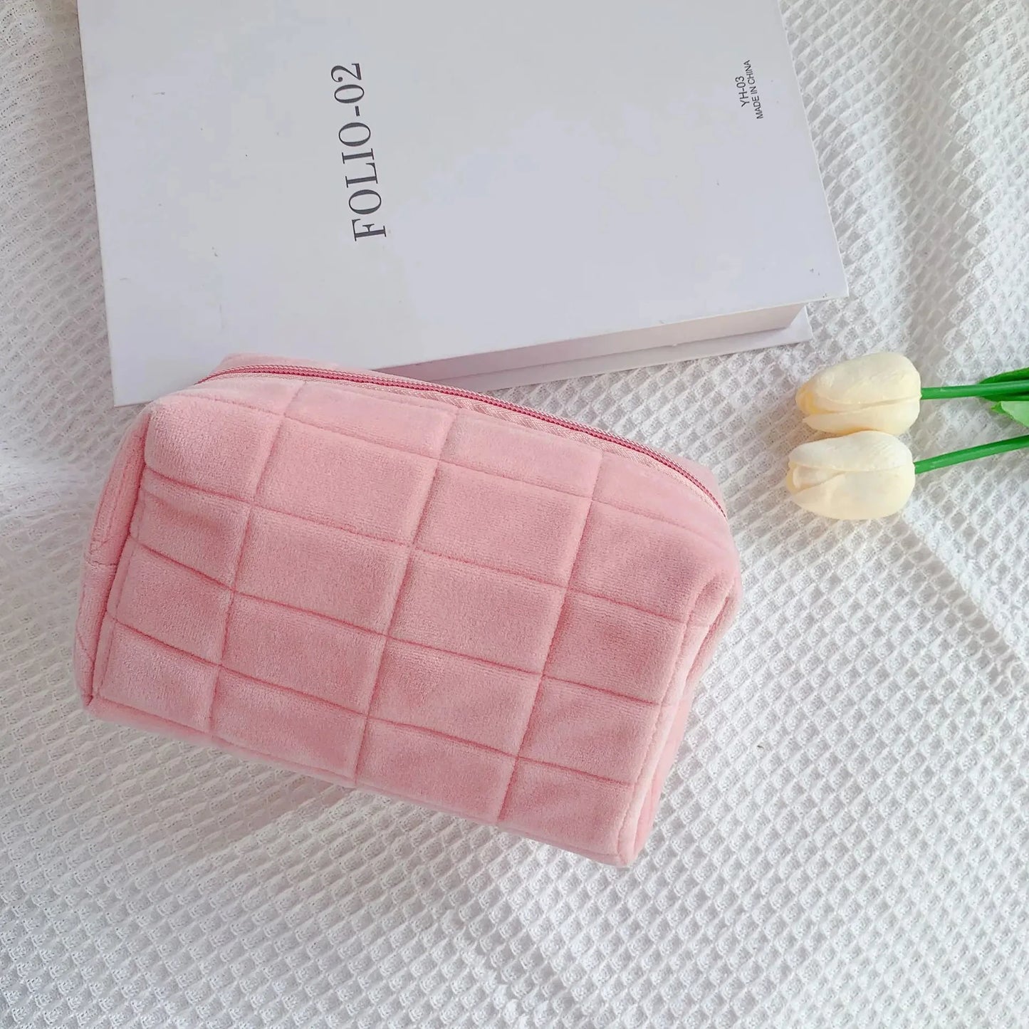 Zipper Large Solid Color Cosmetic Bag Cute Fur Makeup Bag for Women Travel Make Up Toiletry Bag Washing Pouch Plush Pen Pouch