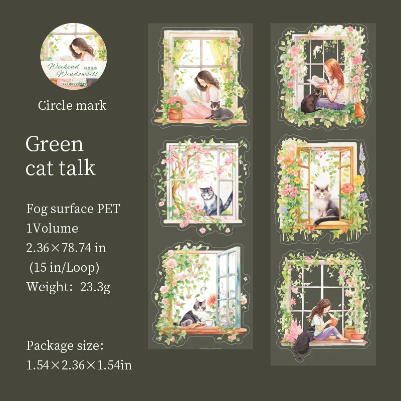 JIANQI 60mm*2m Decor Scrapbook Adhesive Tapes Window sill girl PET Tapes Masking Tapes stickers Aesthetic Stationery Supplies