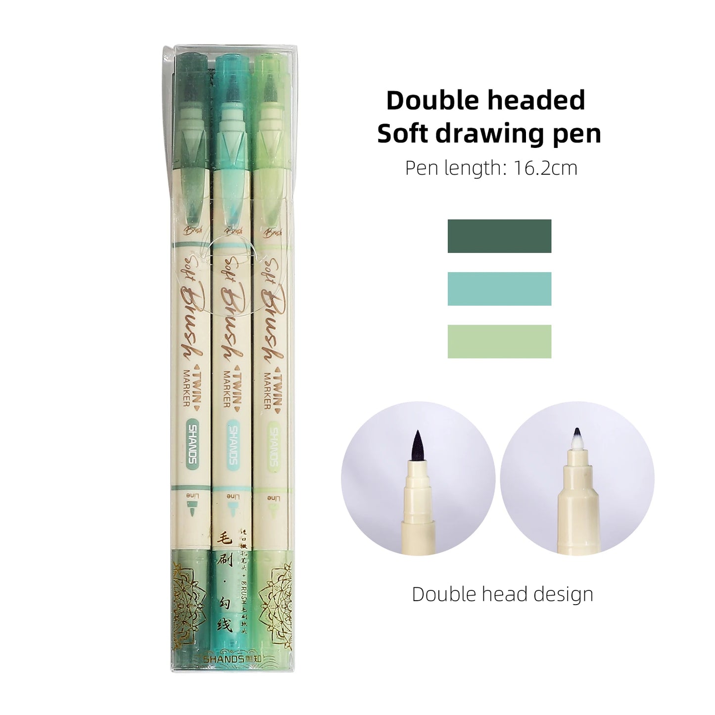 JIANWU 3 Pcs/set Simple Soft Tip Single Head/double Head Soft Painting Pen Set Creative DIY Journal Student Supplies Stationery