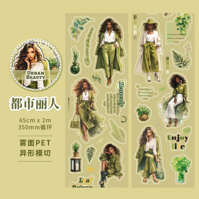 JIANQI 65mm*2m PET Flower Girl Tape DIY Scrapbooking Decor Photo Album Collage Junk Journal Materials Planner Aesthetic Stickers