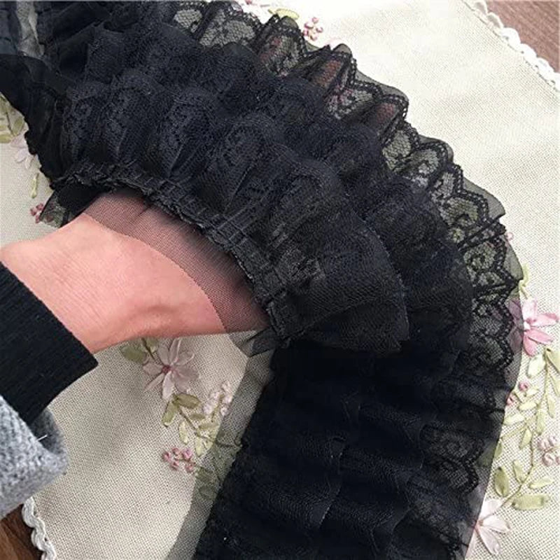 1 Yard Black and White Lace Fabric Three-layer DIY Clothing Skirt Edge Sewing Supplies 13CM Wide