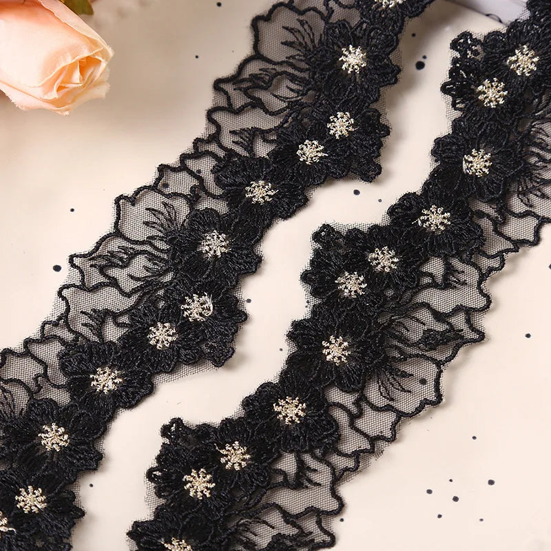 1 Yard Embroidered Green Purple White Flower Lace Fabric Sewing DIY Trim Ruffle Applique Ribbon Collar Decor