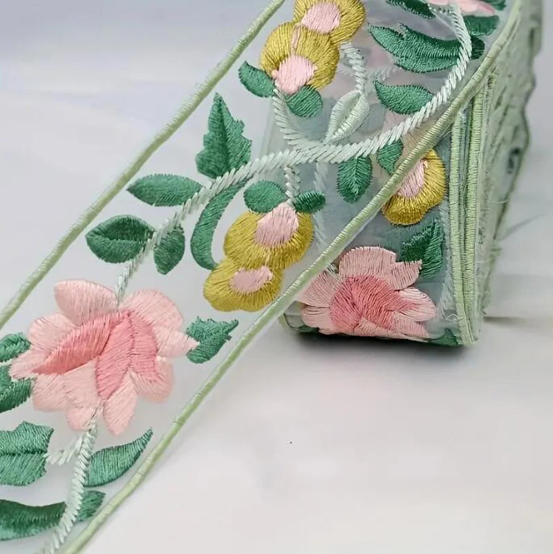 1 Yard 3D Ribbon Flower Embroidered Lace Trim, Handmade DIY Clothes Lace Fabric Accessories 4.6CM Width
