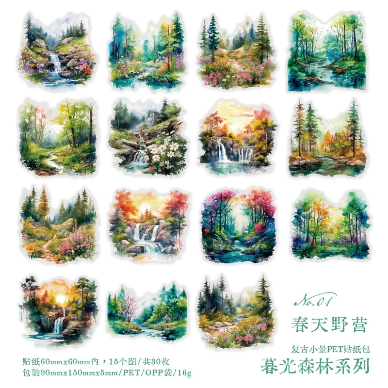 JIANQI 30sheets Ins Landscape Material Stickers Scrapbooking Junk Journal Creative Stationery DIY Deco Stickers School Supplies