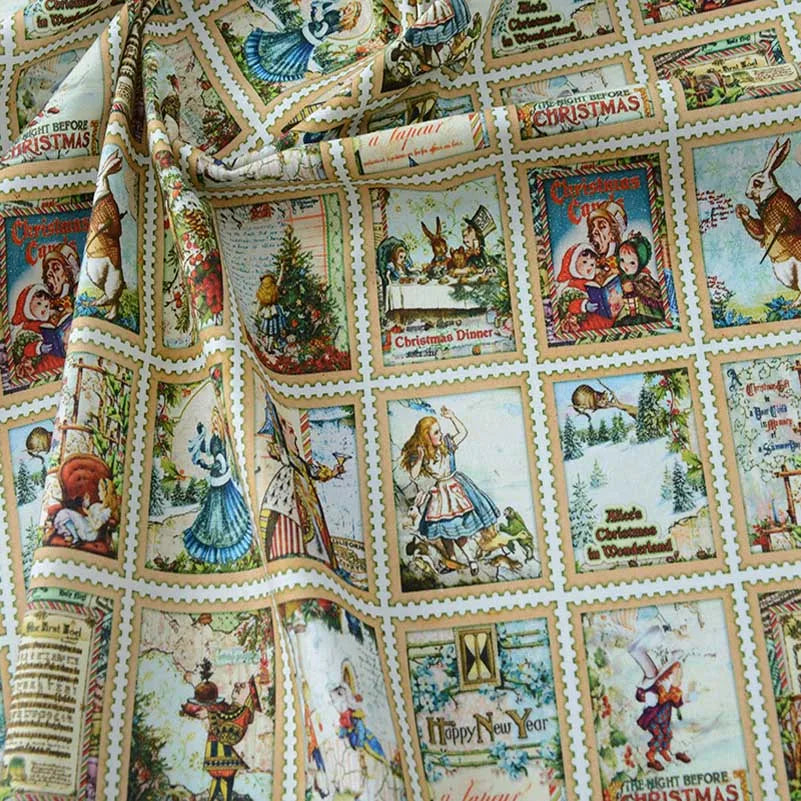Newspaper Fabric Map Retro Vintage Digital Printed for Handmade DIY Sewing Accessories