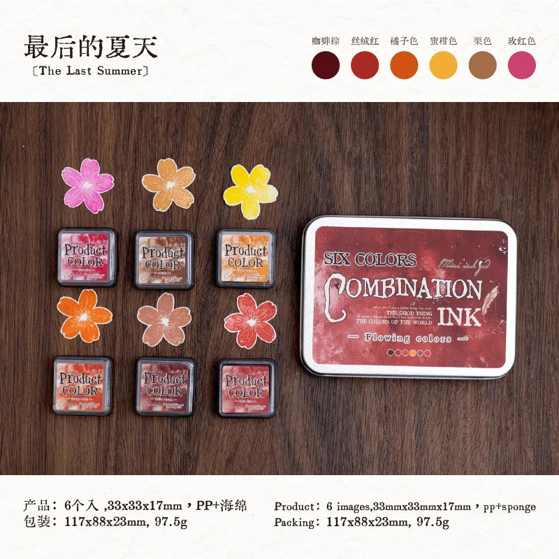 6 Pcs Colorfull Multicolor Ink Pad Set Student Planner Handmade Self Ink Stamp Inkpad School Accessories Stationery Supplies