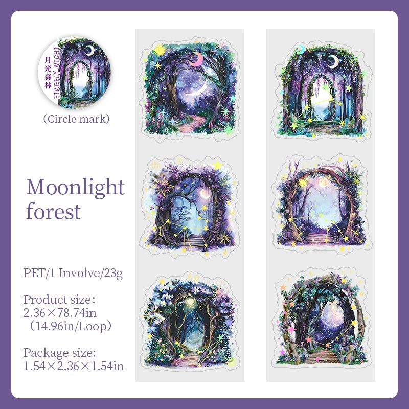 JIANQI 60mm*2m Firefly Night PET Tapes Collage Junk Journal DIY Scrapbooking School Supplies Aesthetics Decor Waterproof Tapes