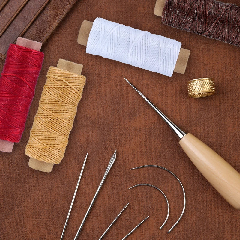 Leather Working Kit Different Leather Craft Tool with Sewing Needle Stitching Groover Awl Metal Button Snaps for Leather Making