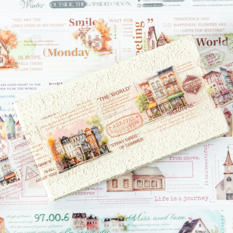 JIANQI45mm*2m Small Town Story Kawayi tape Stickers Cute Korean Sticker DIY Decoration Scrapbook Accessories Stationery Sticker