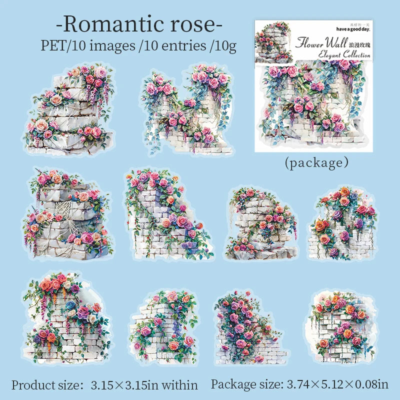 10pcs PET vine wall Landscape scenery Theme Stickers DIY Scrapbooking Supplies Collage Junk Journal Aesthetic Decor Stickers