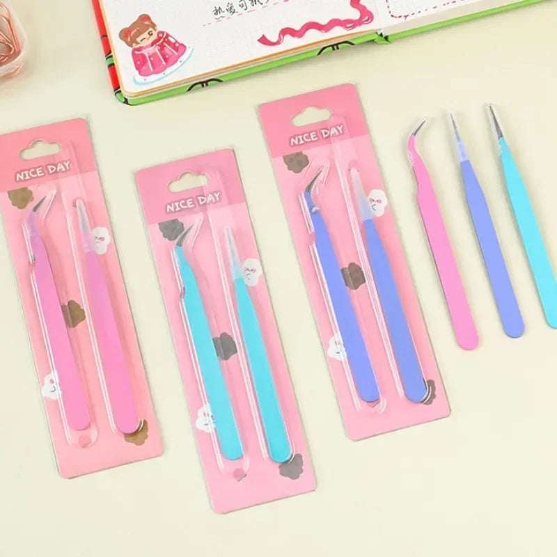 Stainless Steel Tweezers Scrapbook Sticker Tape Picking Straight Head Elbow Tweezers DIY Junk Journal Album Crafts Supplies