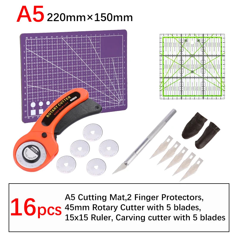 16Pcs Rotary Cutter Kit Carving Knife with 5pcs Blades Leather Craft Cutting Tool Set for PVC Cutting Mat Acrylic Ruler