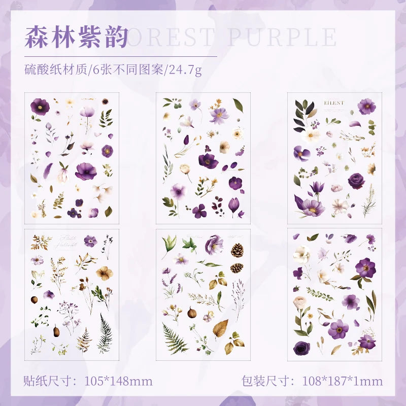 JIANQI 6 sheet Die cutting Flower Stickers Junk Journal Sticker Package DIY Diary Decoration Sticker Album Scrapbooking