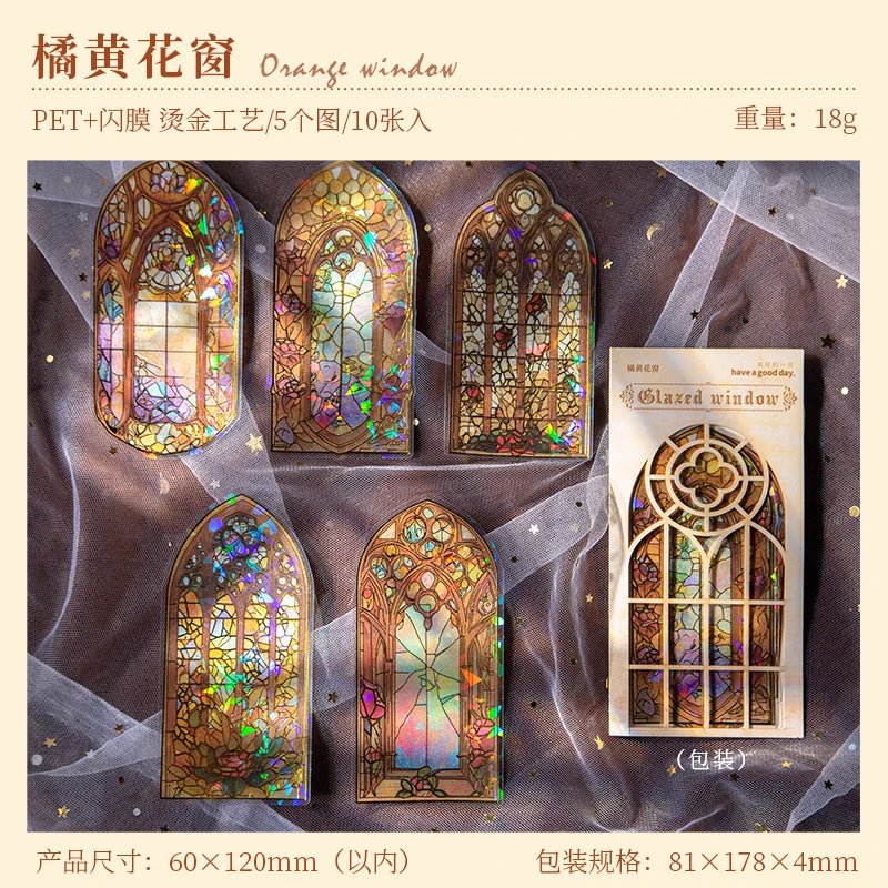 JIANQI 10pcs/pack Flowers Window Stickers Gold Foil Decor Junk Journal DIY Srapbooking Collage Stationery PET Twinkle Stickers