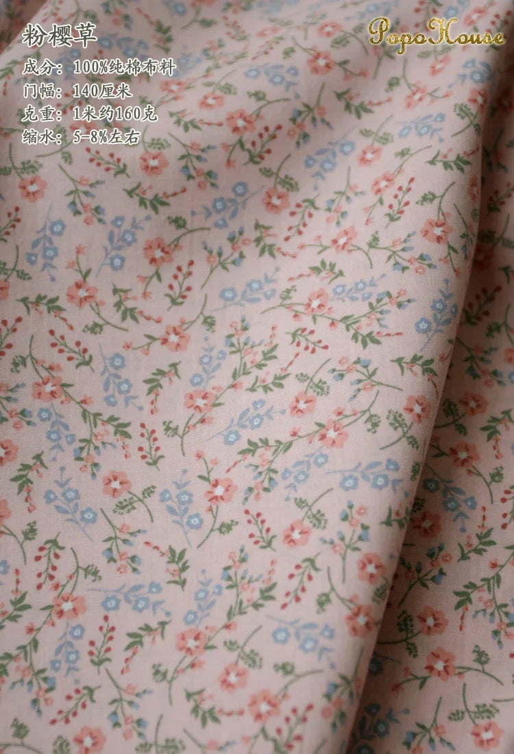 145x50cm Pastoral Floral Poplin Cotton Fabric DIY Children's Wear Cloth Make Bedding Quilt Decoration Home