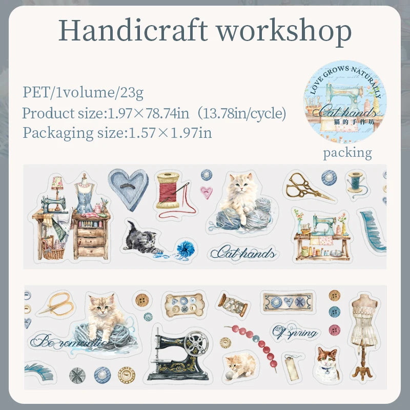 JIANQI 50mm*2m PET Tapes Cute Cat DIY Scrapbooking Decor Photo Album Collage Junk Journal Materials Aesthetics Tapes