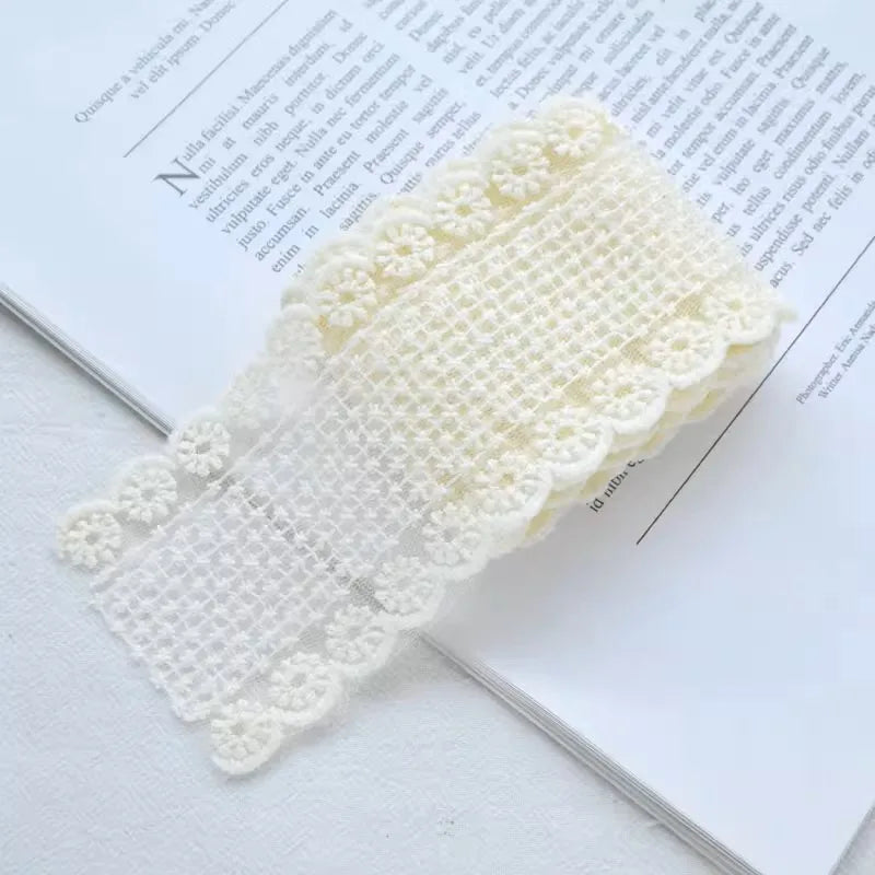 2 Yards Beige Mesh Gauze Bow Embroidery Lace Fabric Sewing DIY Wedding Decoration Gift Package Trim Headdress Accessories Crafts