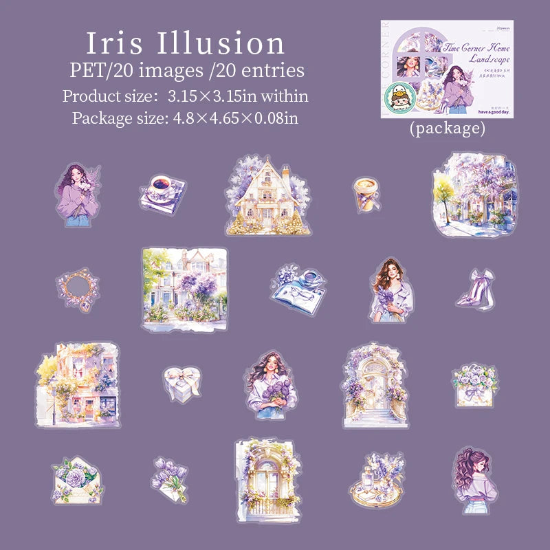 JIANQI 20pcs Home life Sticker Pack Decorative Junk Journal DIY Scrapbooking Supplies Collage Stationery Stickers