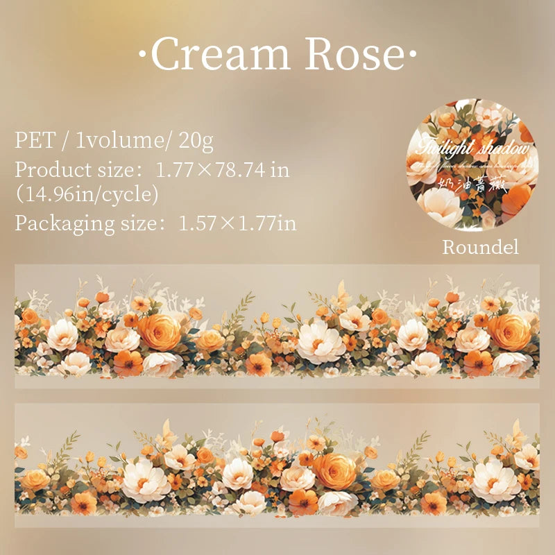 JIANQI 45mm*2m Transparent PET Floral Tapes DIY Scrapbooking Decor Photo Album Collage Journalling Materials Aesthetics Tapes