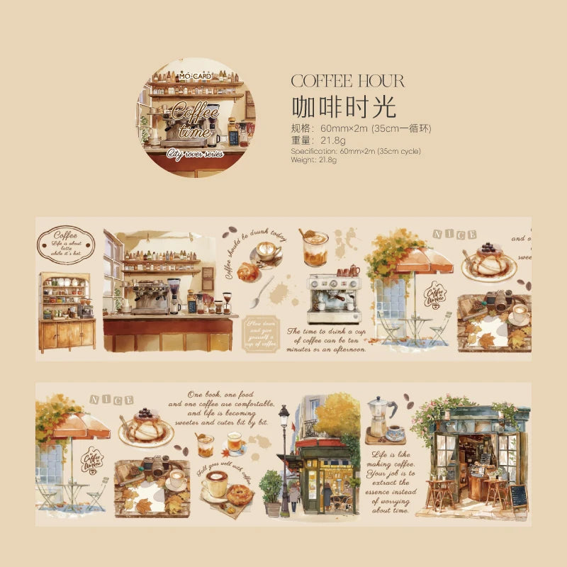 JIANQI 60mm*2m Urban Landscape PET Tapes DIY Scrapbooking Decor Photo Album Collage Journalling Materials Aesthetics Stickers