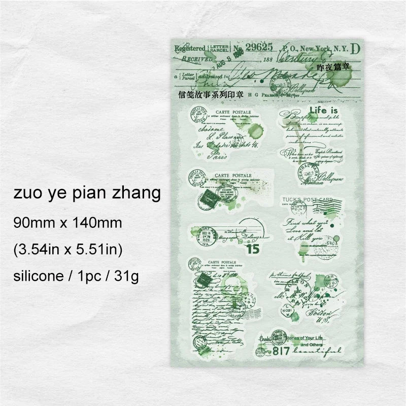 JIANWU Letterhead Story Series Vintage English Text Snowflake Material Collage Silicone Stamp Creative DIY Journal Stationery