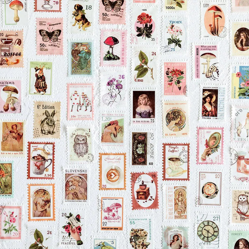 JIANQI Vintage Stamp Plant Washi Tape Stick Labels Paper Stickers Masking tape DIY Scrapbooking Material Craft Supplies