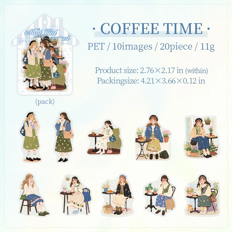 JIANQI 20pcs Girl's life Stickers Aesthetic Landscape Decorative Scrapbooking Diary Album Collage material junk journal supplies