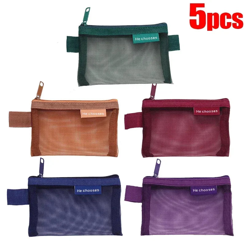 Mini Square Mesh Storage Bag Portable Money Earphone Data Cable Chargers Bag ID Credit Card Holder Zipper Pouch Travel Organizer