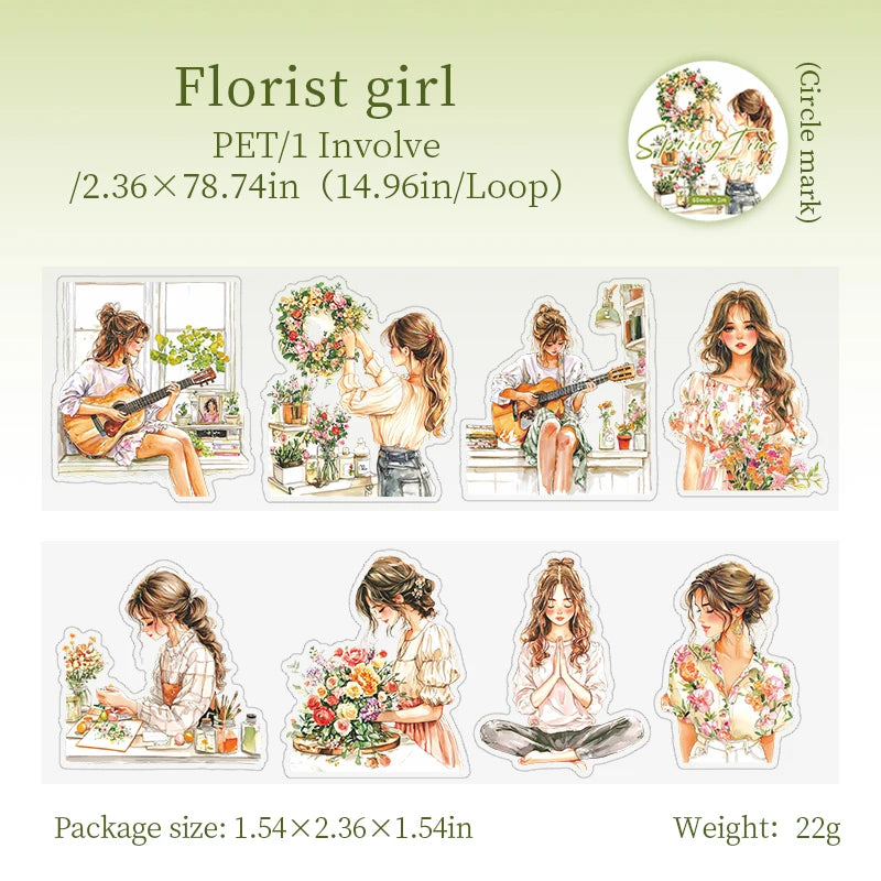 JIANQI 60mm*2m PET Garden Girl Tape DIY Scrapbooking Decor Photo Album Collage Junk Journal Materials Planner Aesthetic Tapes