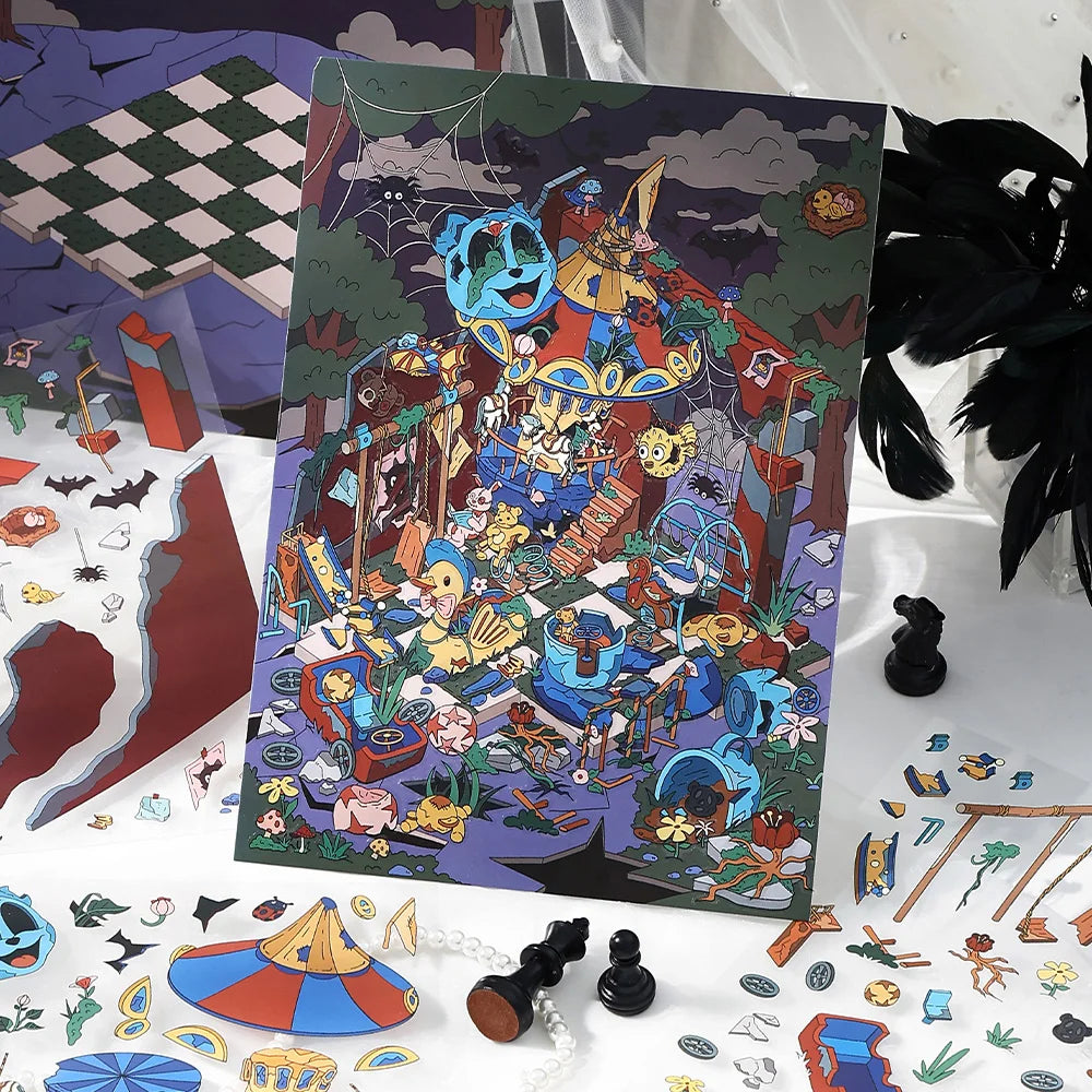 JIANQI Plus Size 3D Cartoon Castle Town Landscape Sticker Scene DIY Toy Game Sticker Festival Birthday Gift for Kid Child Girl