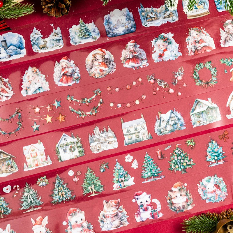 JIANQI 50mm*2m Transparent PET Christmas Tapes DIY Scrapbooking Decor Photo Album Collage Journalling Materials Stickers