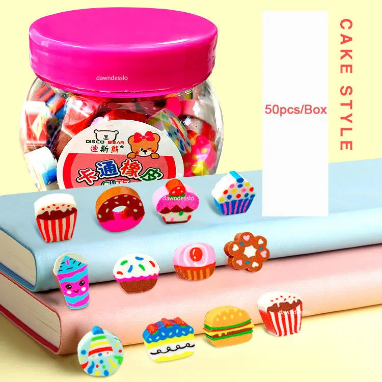 50pcs Cute Rubber Eraser Creative Animal Fruit Pencil Erasers Mini Kawaii Kids Writing Student Stationery Correction Supplies