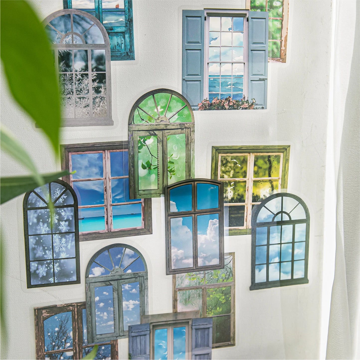 JIANQI 20pcs/pack Window Landscape Stickers Decor Junk Journal DIY Srapbooking Collage Stationery PET Scrapbook supplies