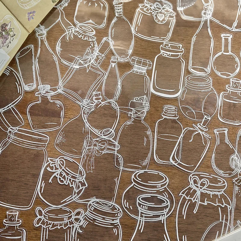 JIANQI 30 sheets Glass Bottle Shape Sticker Scrapbooking Art DIY Crafts Transparent Dried Flower Bookmarks Decor scrapbooking