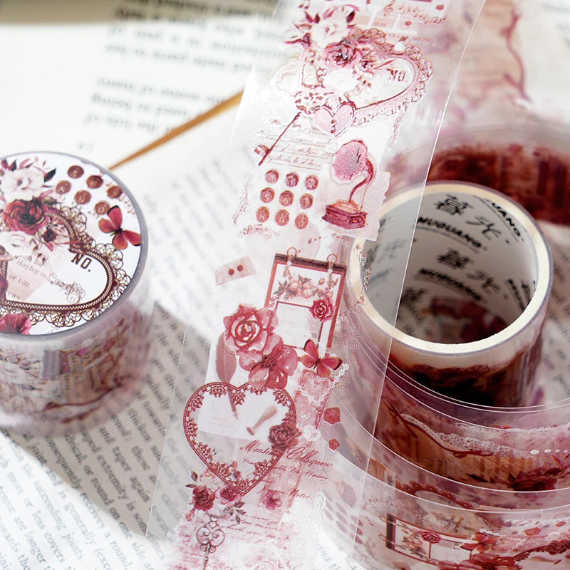 JIANQI 38mm*2m Retro Lace flower PET Tapes DIY Scrapbooking Collage Stationery Decor Journalling Materials Ins Adhesive Stickers