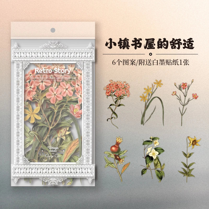 6pcs Large size Plant Flowers PET Stickers aesthetic Stick Labels Decorative Scrapbooking Collage material junk journal supplies