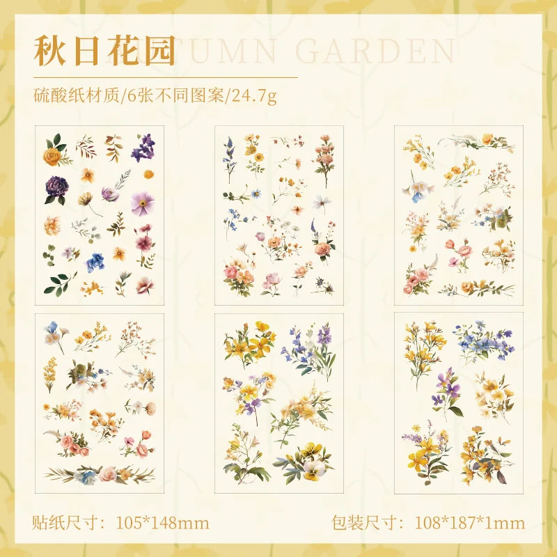 JIANQI 6 sheet Die cutting Flower Stickers Junk Journal Sticker Package DIY Diary Decoration Sticker Album Scrapbooking