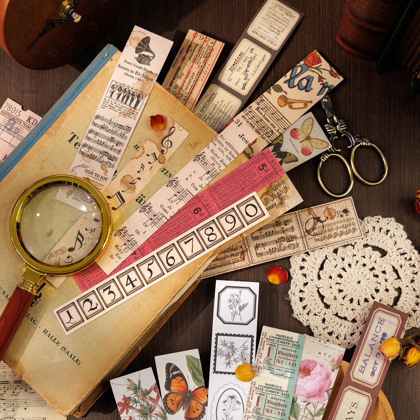 JIANQI 30pcs Vintage Long strip Sticker Pack Junk Journal DIY Scrapbooking Supplies Collage Stationery Stickers