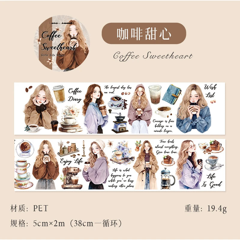 JIANQI 5cm*2m Girl's Daily Life Tapes Decor Junk Journal DIY Scrapbooking School Supplies Collage Stationery Tapes