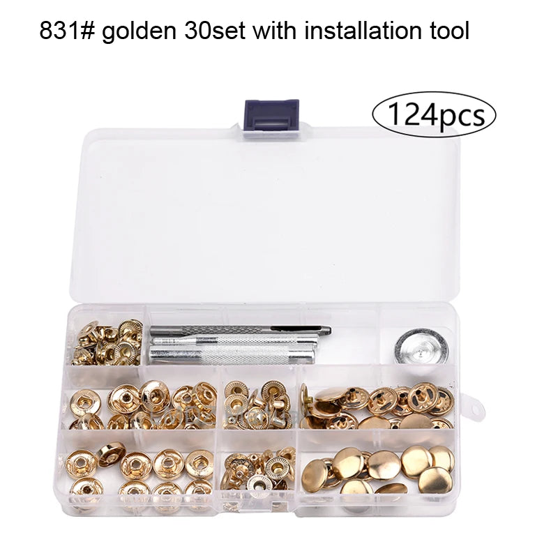 Leathercraft Metal Snaps for Clothes Garment Fasteners Button Snap Press Studs with Installation Tools Kits for Shoes