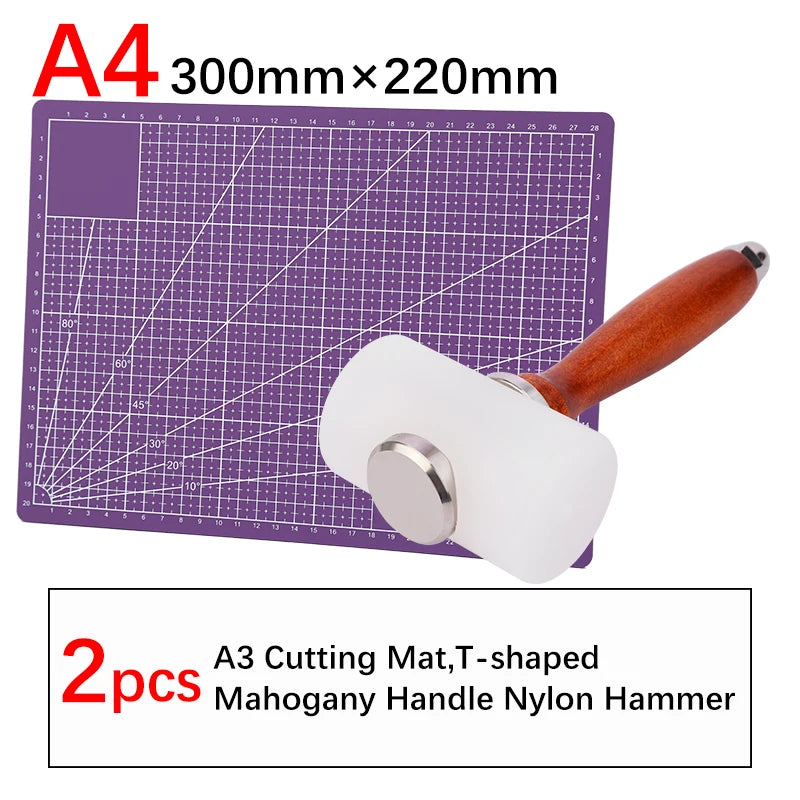 A5/A4/A3 PVC Leather Craft Tool Cutting Mat DIY Double-Sided Self-Healing Mat Bottom Plate Cutting Tool Set with Hammer